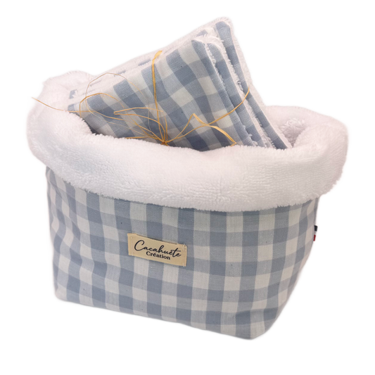 Panière à cotons - Vichy bleu